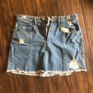 Jean skirt with ripped and fringed look!